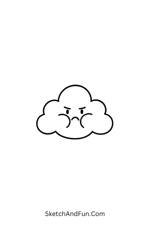 Pouty cloud with puffed cheeks drawn in kawaii doodle line art