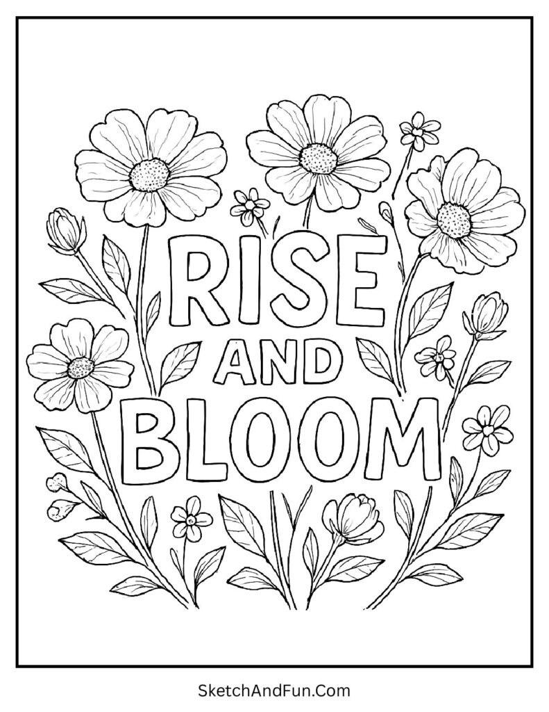 Rise and bloom lettering in spring coloring journal pages