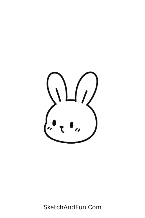 Shy bunny head with soft ears for kawaii doodles printable pages