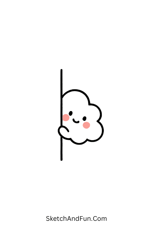 Shy cloud with blush cheeks in a calm and friendly cute doodle kawaii style