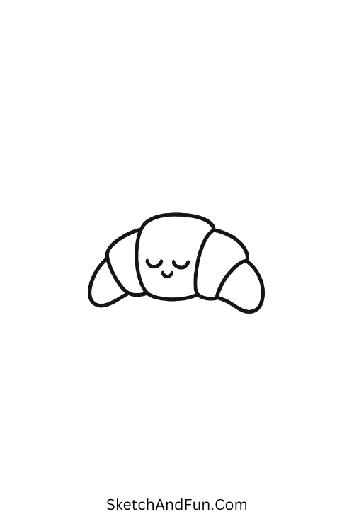 Sleepy croissant with closed eyes showing cozy café vibes in aesthetic food doodles style