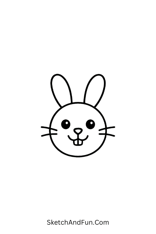 Cute easter bunny drawing of a smiling bunny face with big eyes and tiny teeth