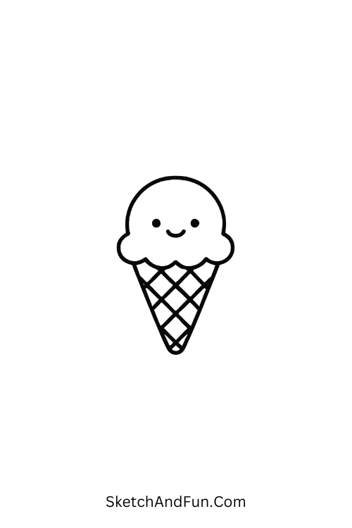 Smiling ice cream cone with single scoop matching classic food doodle ideas