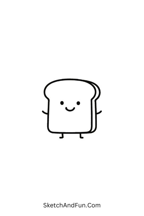 Smiling toast with tiny arms showing playful kawaii doodle food charm
