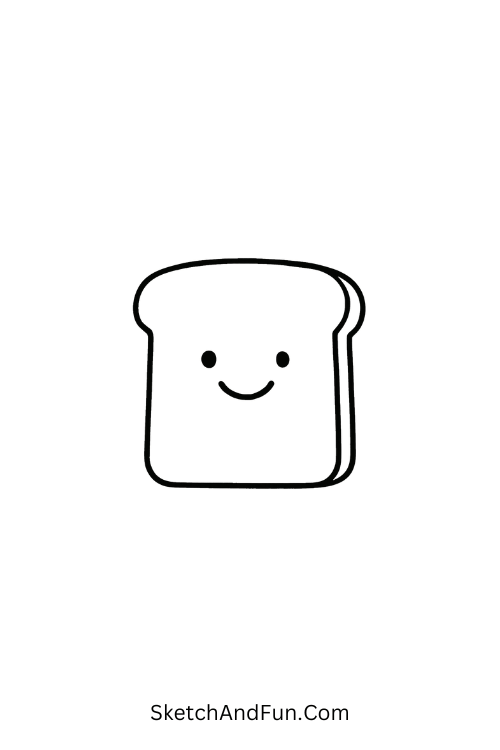 Smiling toast slice with warm face shown as a friendly food doodle drawing