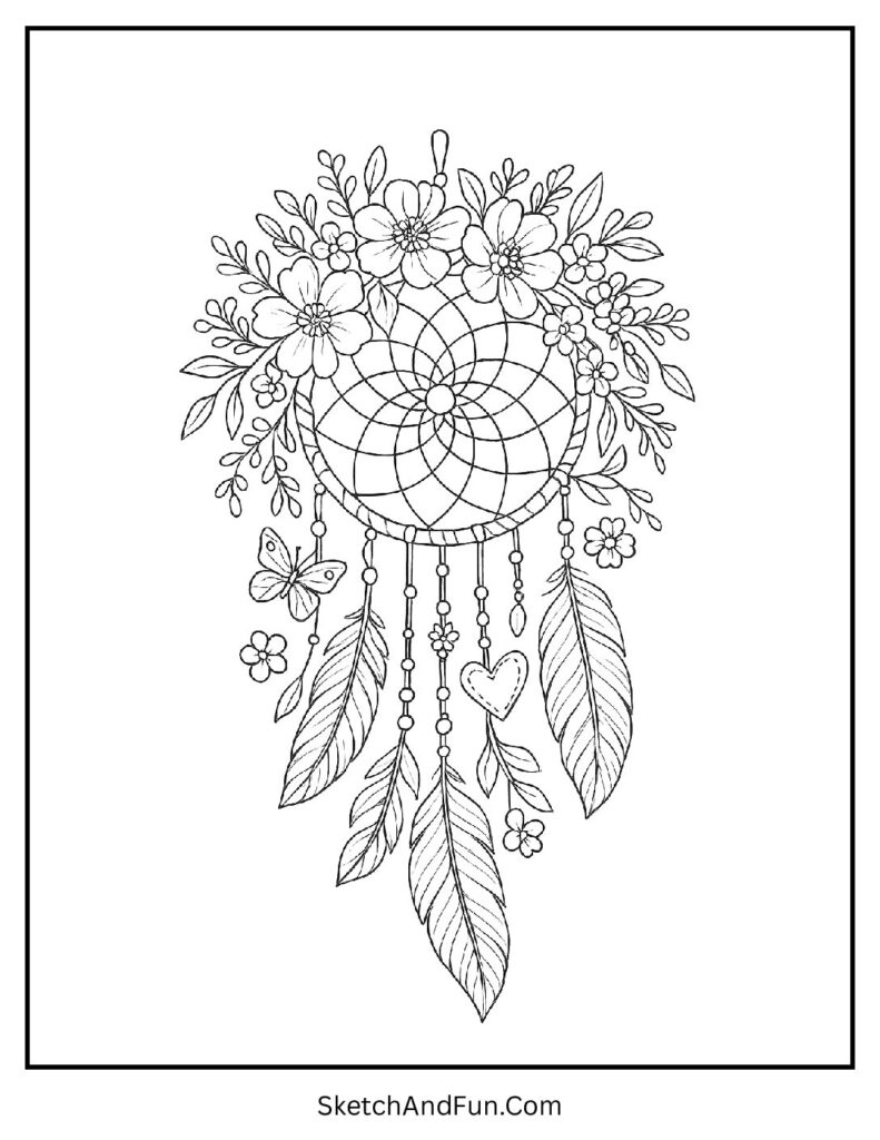Floral dream catcher in spring coloring pages relaxation