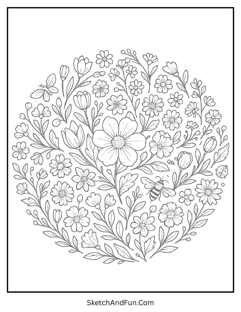 Floral mandala design from spring coloring pages calming collection