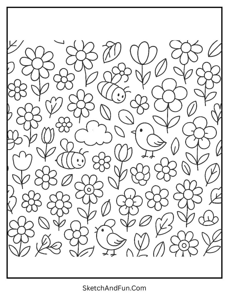 Repeating spring icons in simple spring coloring sheets