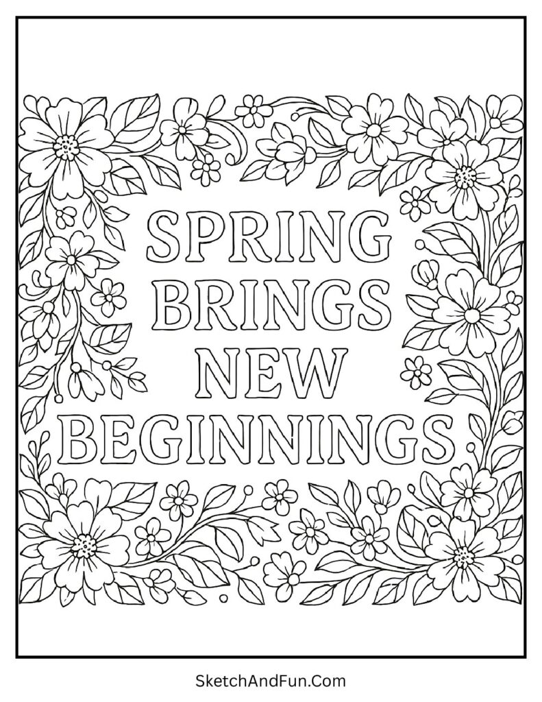 Floral quote frame in spring coloring pages educational