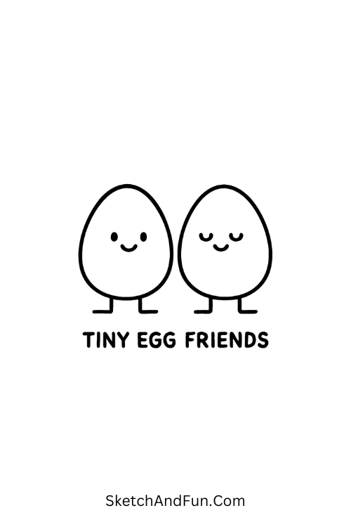 Minimal easter drawings of two tiny eggs with friendly faces