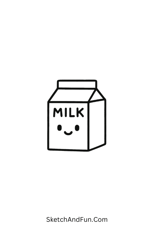 Tiny milk carton character created as a food doodle illustration with neat shapes and a nostalgic feel