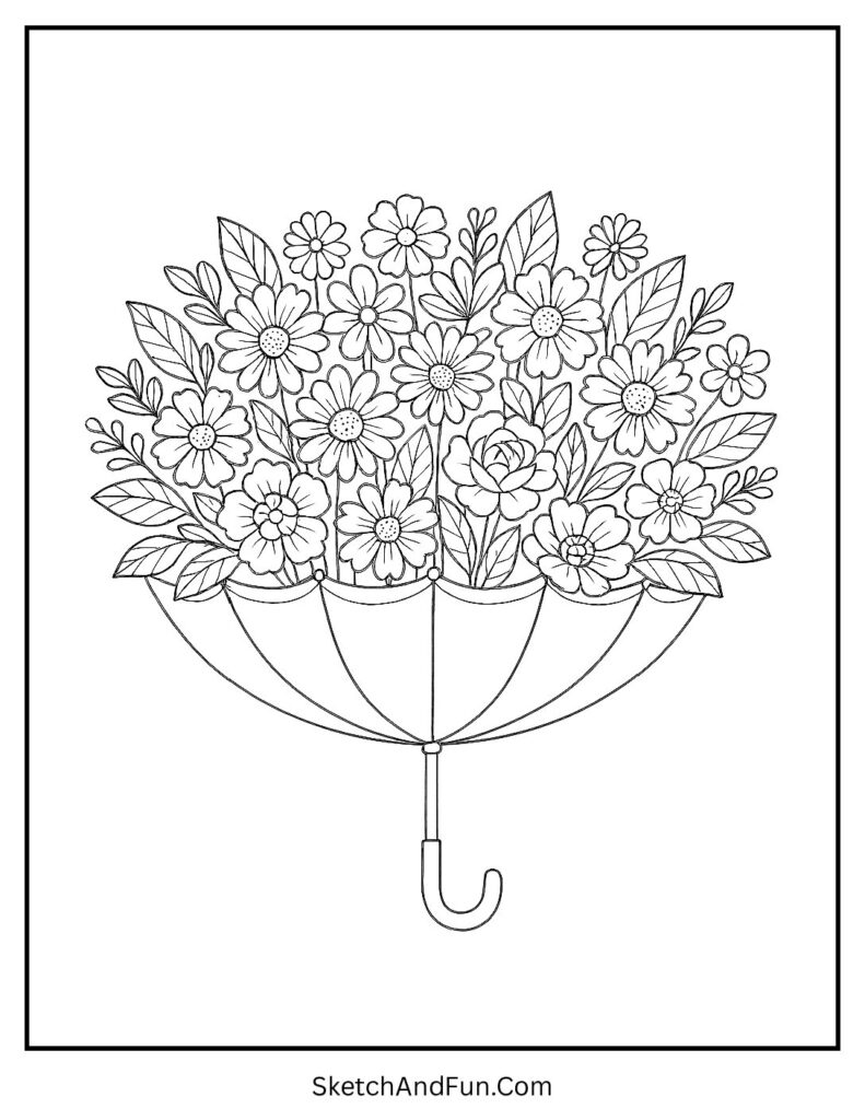 Umbrella filled with flowers from spring coloring designs