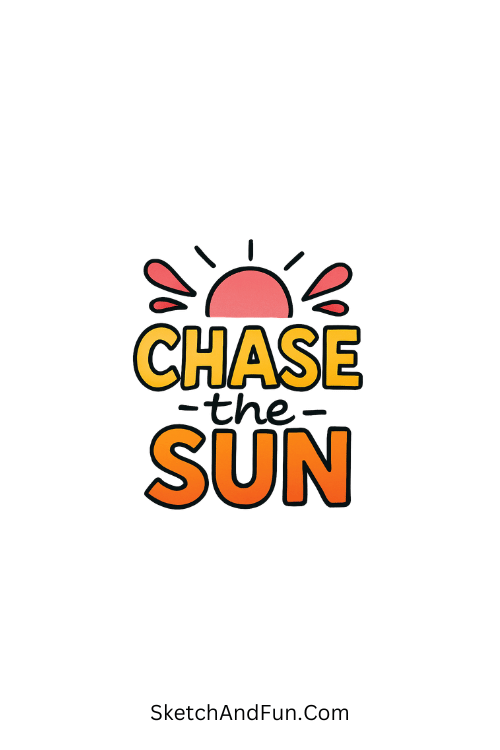 A doodle of warm gradient quote with pink sun, printable graffiti doodles
