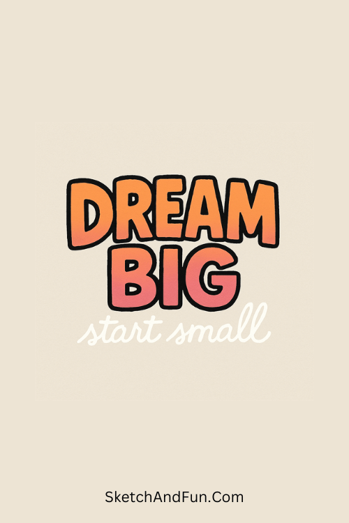 A doodle of sunset gradient quote lettering, graffiti doodles for beginners