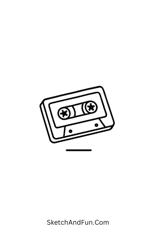 A doodle of a cassette tape with visible reels as Y2K doodles drawings.