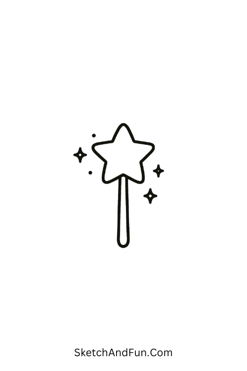 A doodle of a wand with sparkles shown in Y2K doodle patterns.