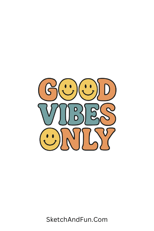 A doodle of retro bubble letters with smiley faces, graffiti bubble letters doodle