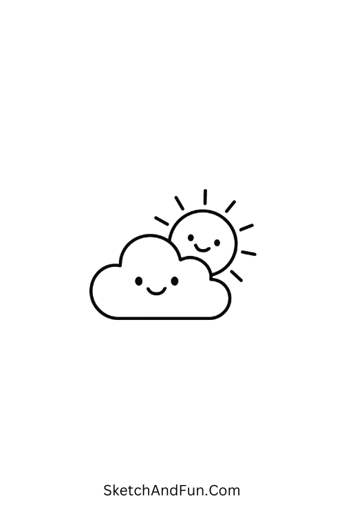 A cheerful cloud with sun peeking out, best Leuke doodles
