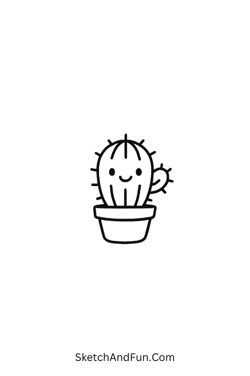 A little cactus in a pot smiling, minimal Leuke doodles