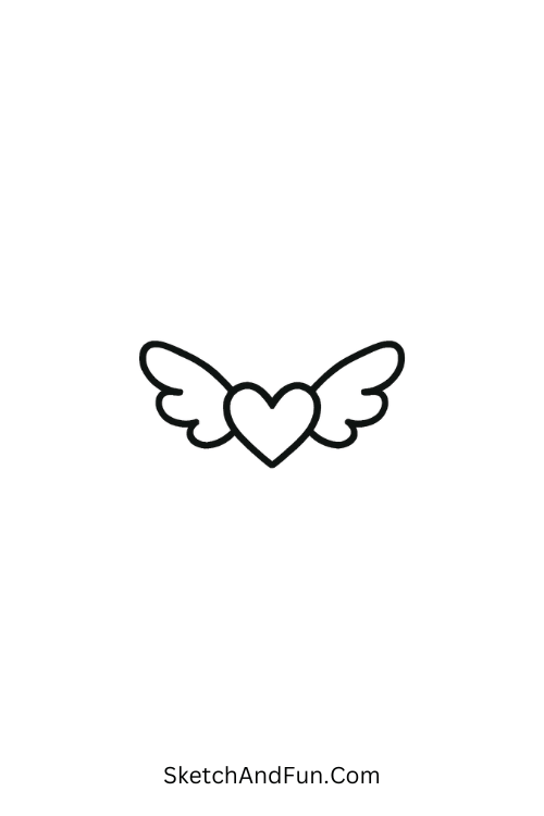 A doodle of a heart with tiny wings for free Y2K doodles.