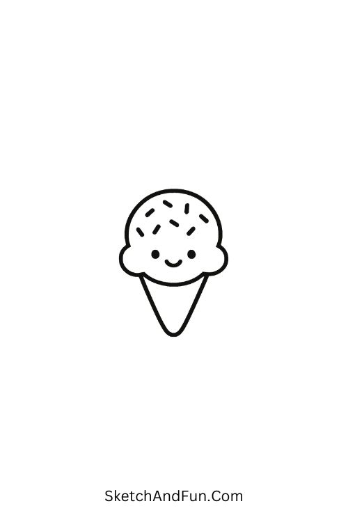 A tiny ice cream cone with sprinkles and a smile, Leuke doodles for kids