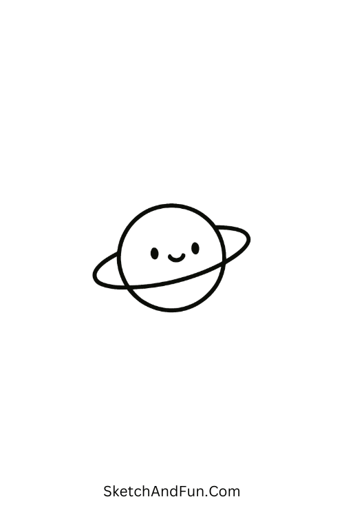 A small planet with a ring and cute expression, trending Leuke doodles