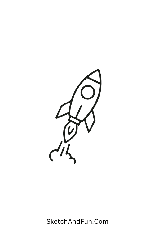 A doodle of a small rocket with smoke trail for creative Y2K doodle ideas.