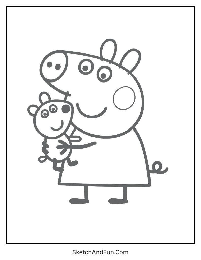 Peppa Pig Hugging Her Teddy Coloring Page pdf