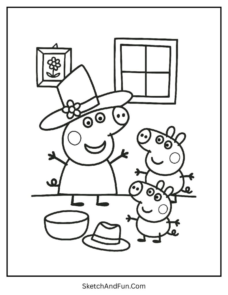 Peppa Pig Playing Dress Up at Home with George Pig Coloring Page pdf