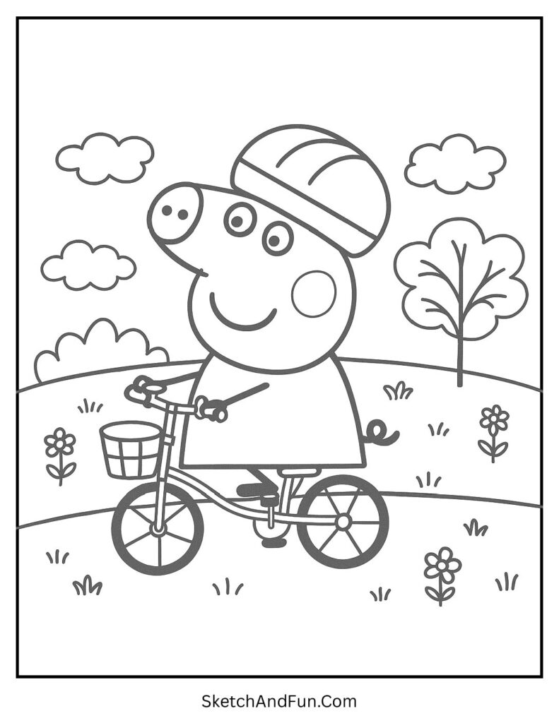 Peppa Pig Riding Her Bicycle Coloring Page pdf
