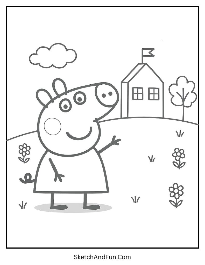 Peppa Pig Saying Goodbye to Friends at Playgroup Coloring Page pdf