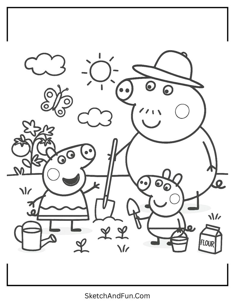 Peppa Pig Visiting Grandpa Pig Coloring Page pdf