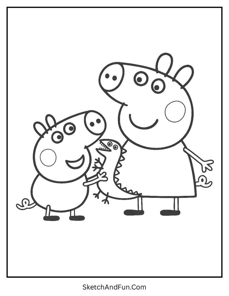 Peppa Pig and George Pig Playing Together Coloring Page pdf