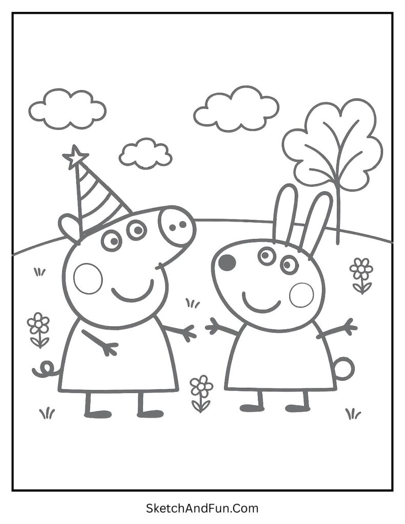 Peppa Pig and Rebecca Rabbit at Playgroup Coloring Page pdf