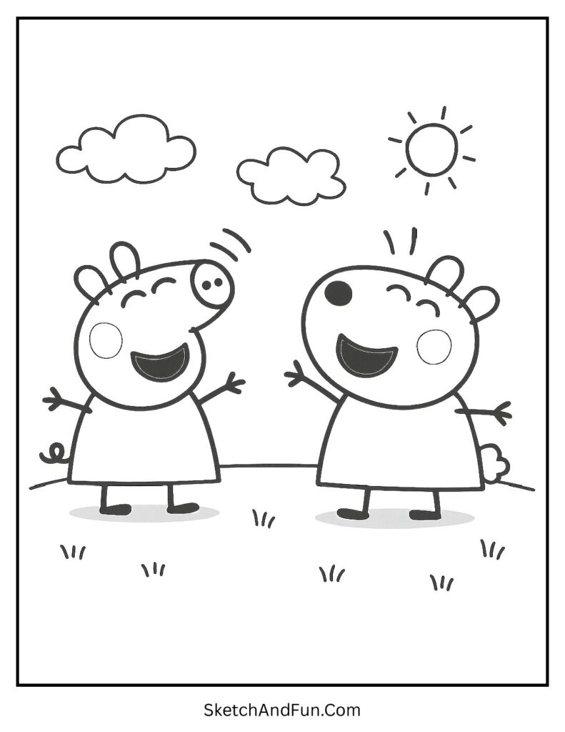 Peppa Pig and Suzy Sheep Laughing Coloring Page pdf