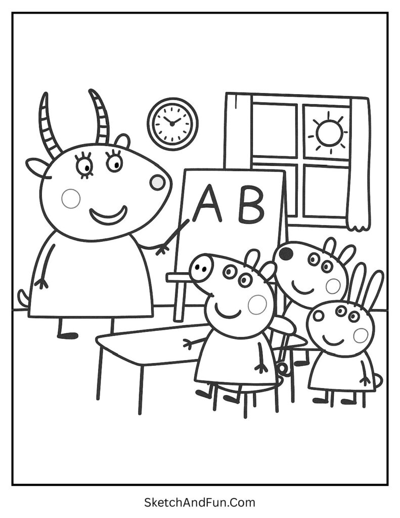 Peppa Pig at Playgroup with Madame Gazelle Coloring Page pdf