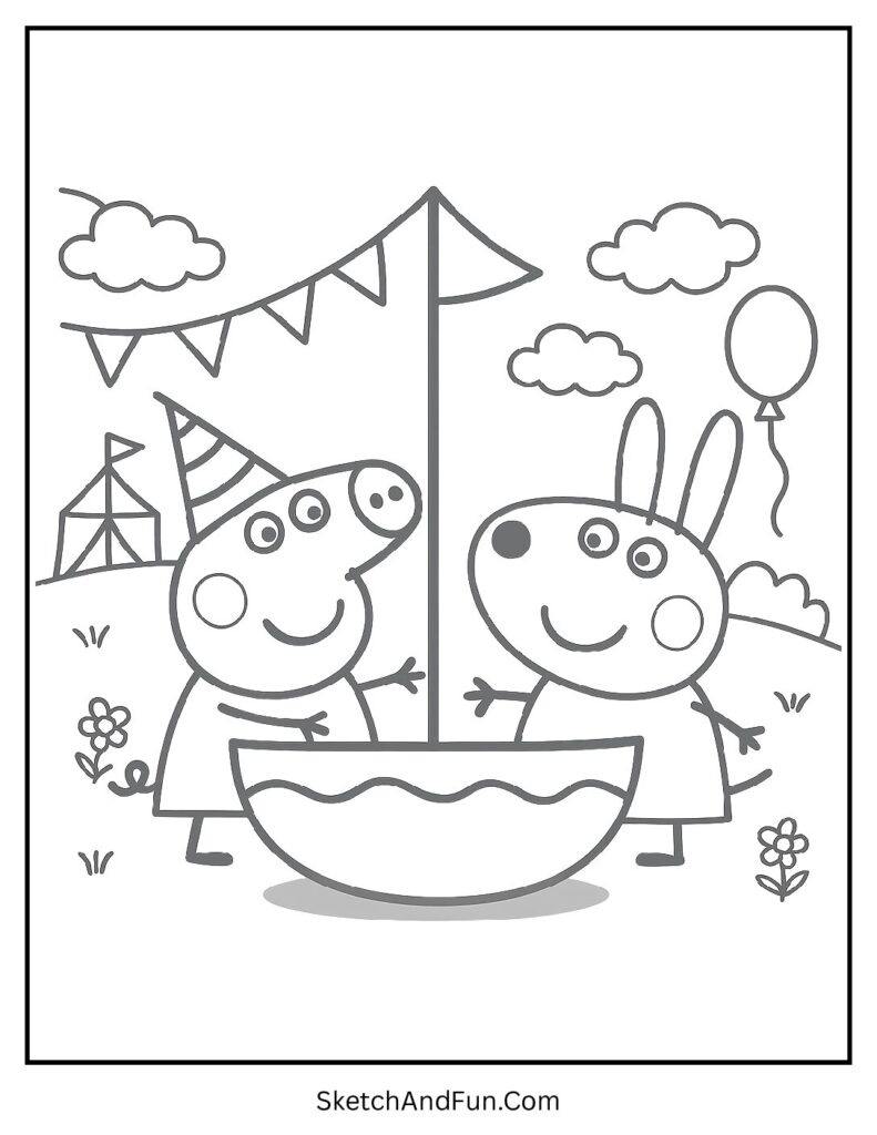 Peppa Pig at the Fair with Candy Cat Coloring Page pdf