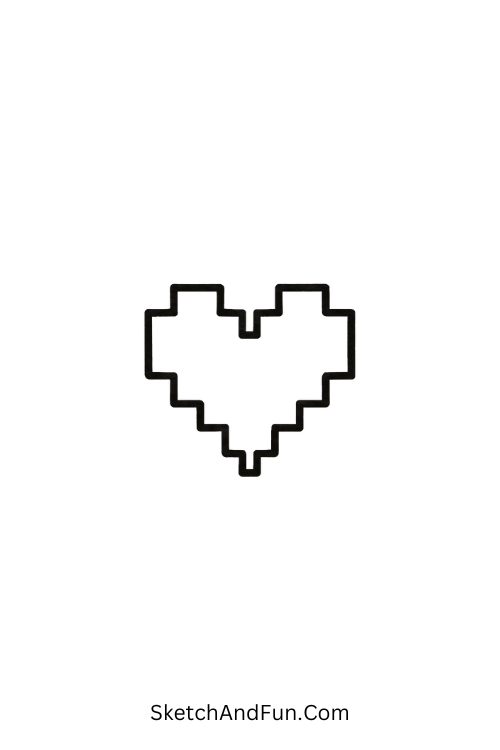 A doodle of a tiny blocky heart in bright colors as unique Y2K doodle art.