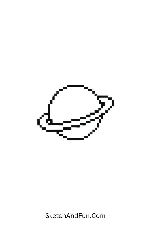 A doodle of a round planet with single ring in Y2K doodles art.