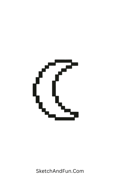 A doodle of a crescent moon in pixel style for Y2K sketches easy.