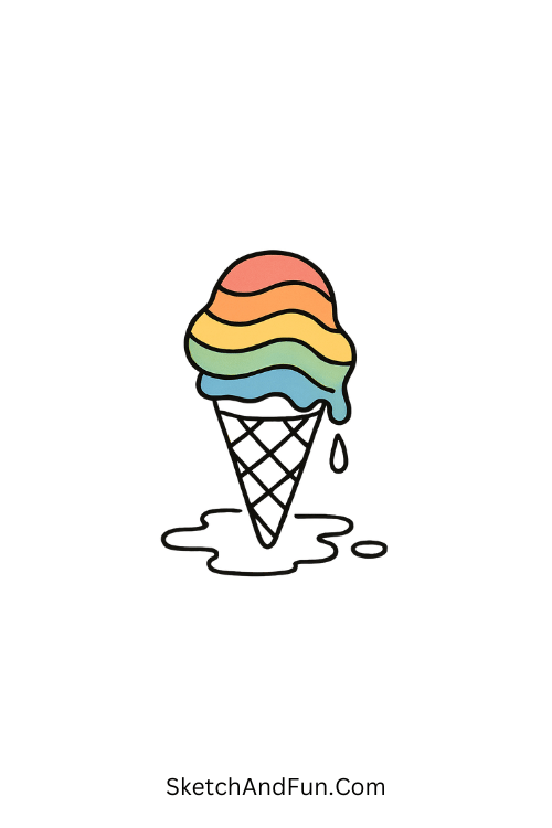 Melting rainbow ice cream inspired by March drawing ideas