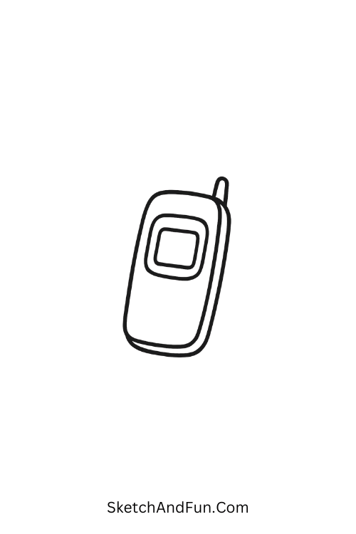 A doodle of a classic flip phone outline shown in Y2K doodles images.