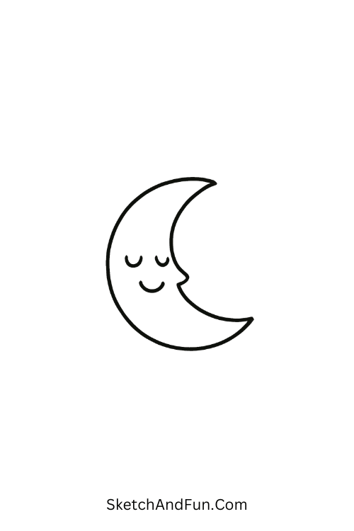 A crescent moon with closed eyes and a calm smile, Leuke doodles sketches