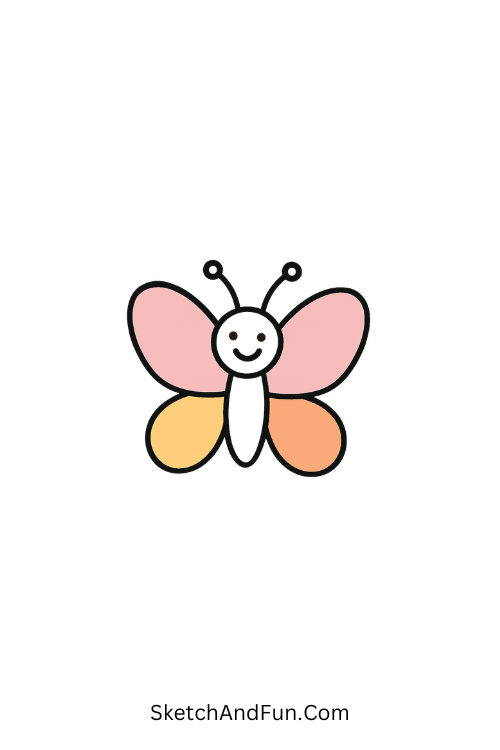 A colorful butterfly fluttering happily in a garden, beginner April drawing concepts