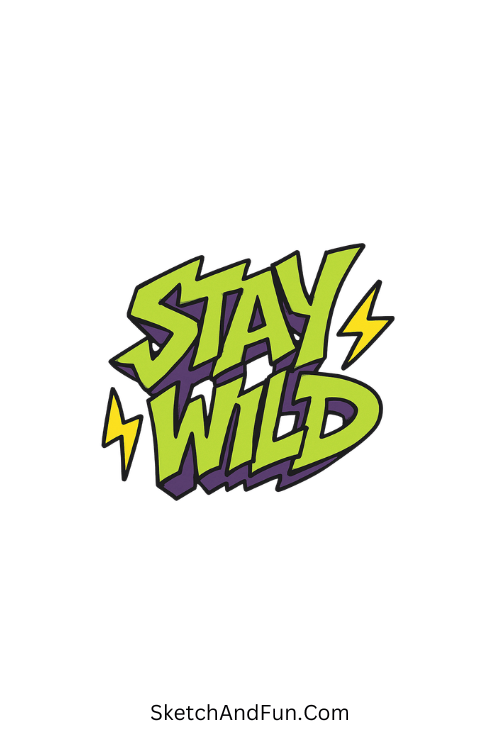 A doodle of wildstyle green text with lightning bolts, graffiti doodle art ideas