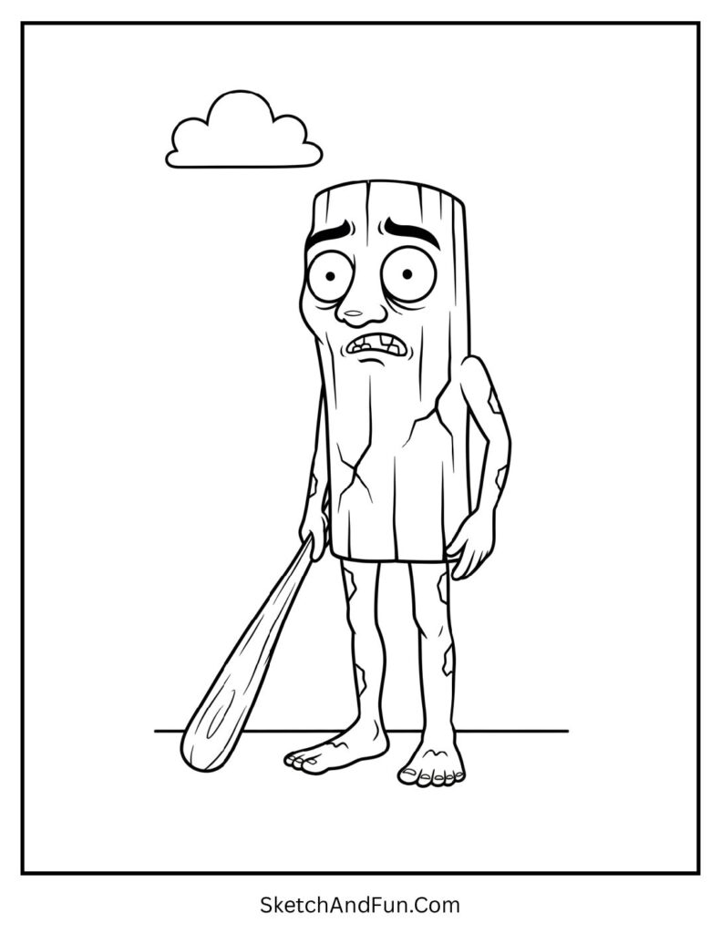Tung Tung Tung Sahur Outline Drawing Colouring Page