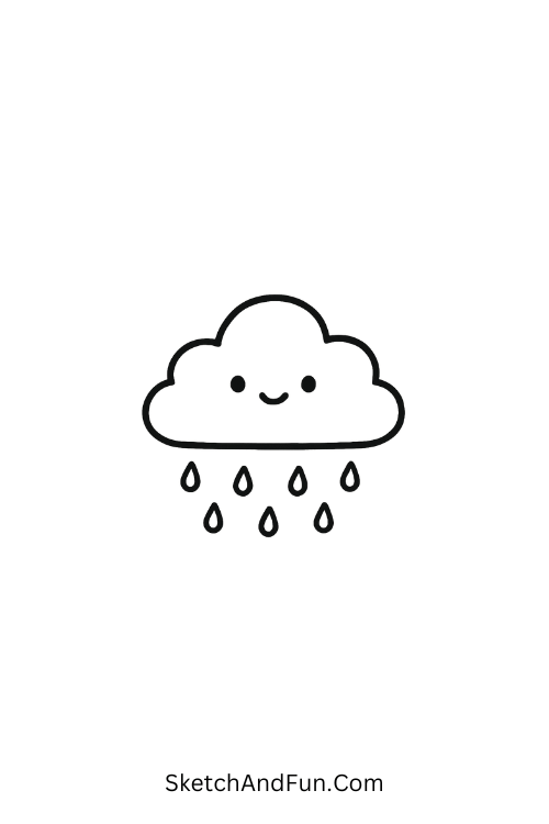 A soft cloud dropping small raindrops with joy, easy Leuke doodles