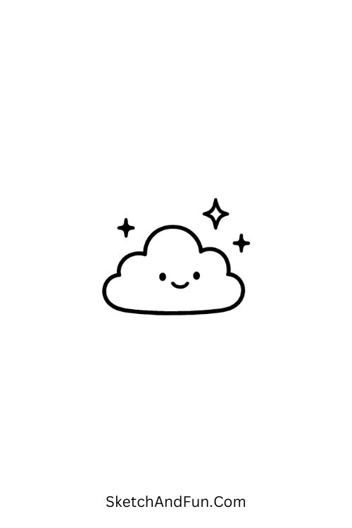 A doodle of a little cloud with sparkles for cute Y2K doodles.