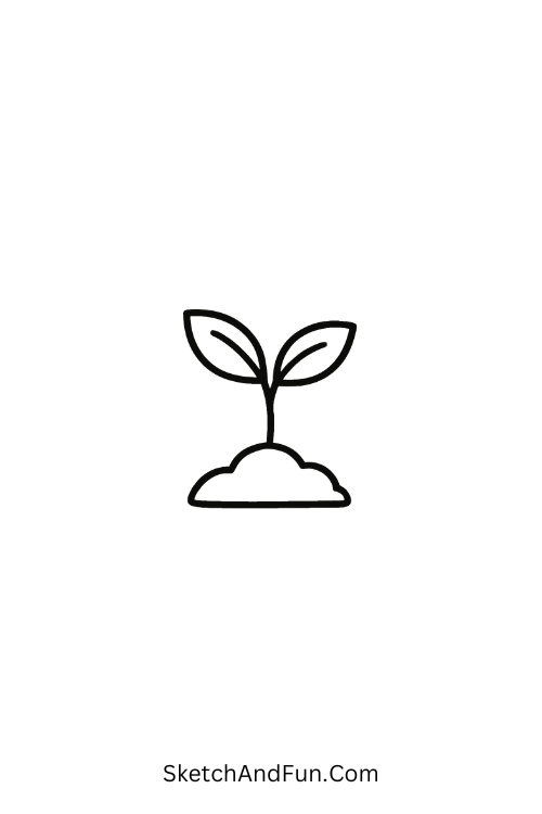 A small plant sprout emerging from soil, Leuke doodles step by step