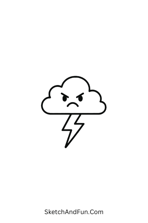 A doodle of an angry cloud shooting lightning, graffiti style grunge doodles